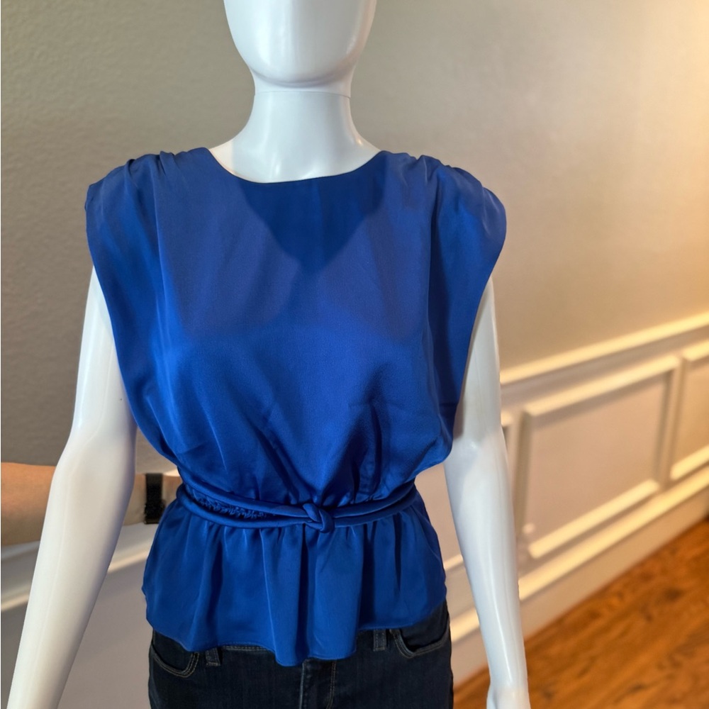 DO+BE Royal Blue Sleeveless Peplum Tie-Waist Blouse